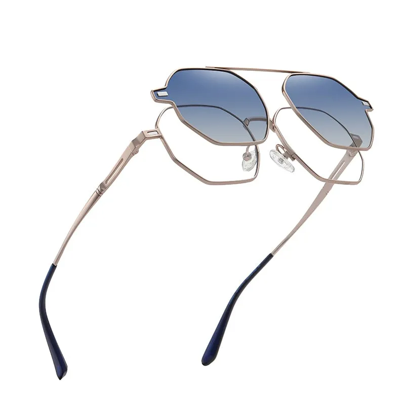 Zirosat Unisex Full Rim Polygon Round Alloy Eyeglasses Clip On Sunglasses CG8801