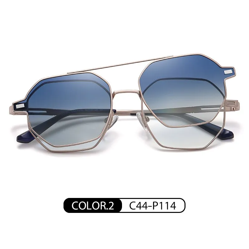 Zirosat Unisex Full Rim Polygon Round Alloy Eyeglasses Clip On Sunglasses CG8801