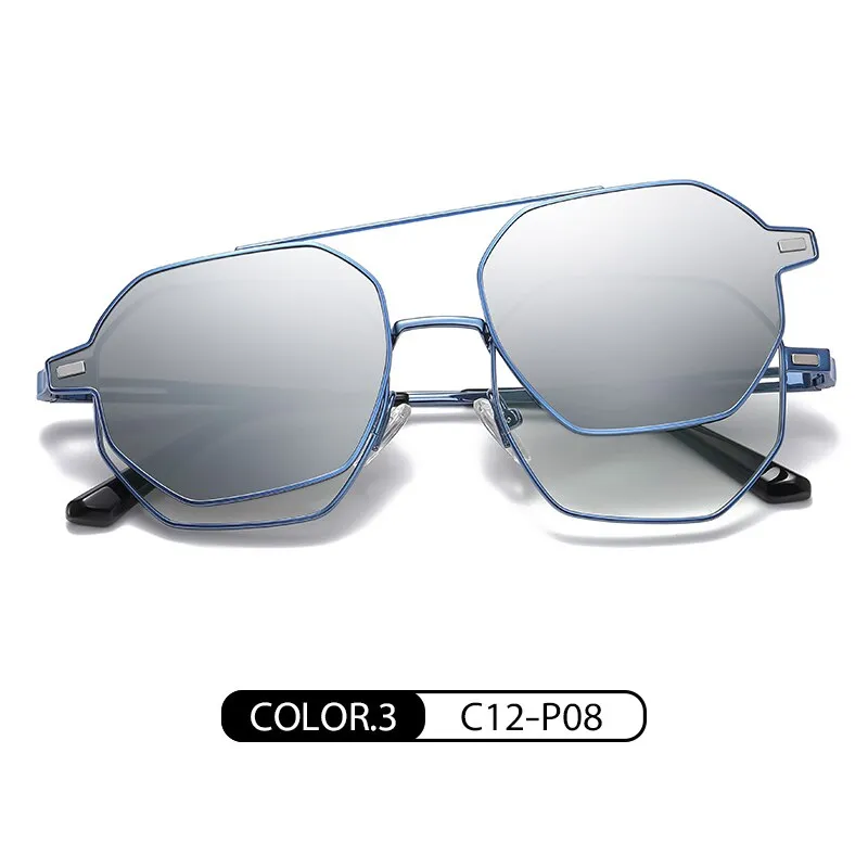 Zirosat Unisex Full Rim Polygon Round Alloy Eyeglasses Clip On Sunglasses CG8801