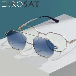 Zirosat Unisex Full Rim Polygon Round Alloy Eyeglasses Clip On Sunglasses CG8801