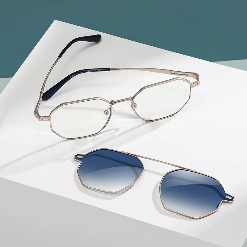 Zirosat Unisex Full Rim Polygon Round Alloy Eyeglasses Clip On Sunglasses CG8801
