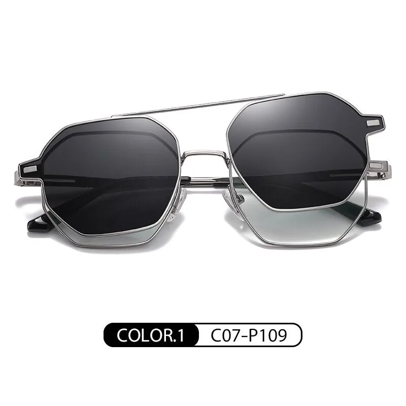 Zirosat Unisex Full Rim Polygon Round Alloy Eyeglasses Clip On Sunglasses CG8801