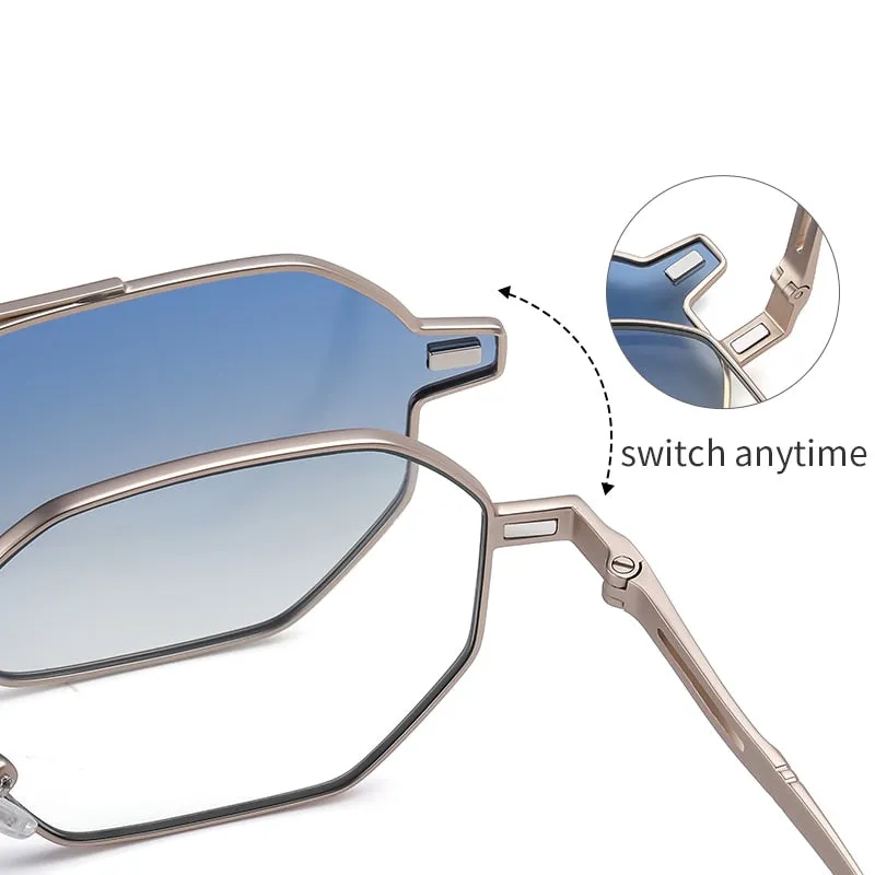 Zirosat Unisex Full Rim Polygon Round Alloy Eyeglasses Clip On Sunglasses CG8801