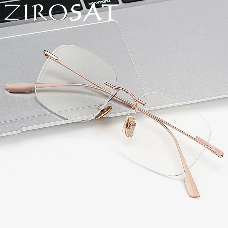 Zirosat Unisex Rimless Square Titanium Eyeglasses1135