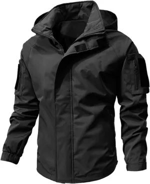 ZYXTIM Men's Tactical Jacket Waterproof Ligtweight Warm Shell Rain Coat Breathable Workout Athletic Outdoor Jackets with Hood